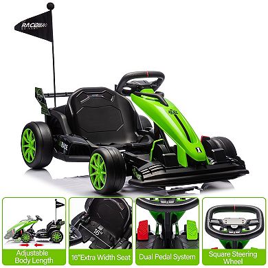 24V Kids Electric Go Kart, 7.5MPH Variable Drift Racing Car w/ 2×200W Motors, Adjustable Legroom