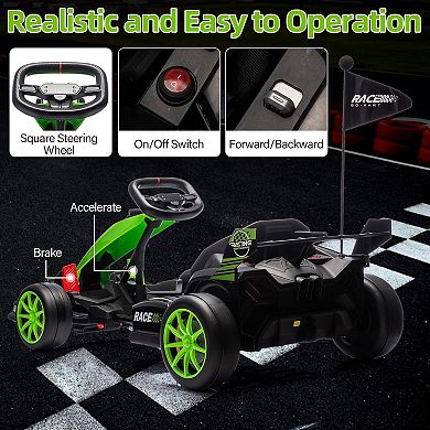 24V Kids Electric Go Kart, 7.5MPH Variable Drift Racing Car w/ 2×200W Motors, Adjustable Legroom