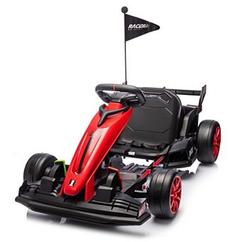 24V Kids Electric Go Kart, 7.5MPH Variable Drift Racing Car w/ 2×200W Motors, Adjustable Legroom