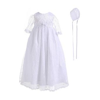 Baby Girls Heirloom White Lace Baptism Dress Christening Gown with Bonnet