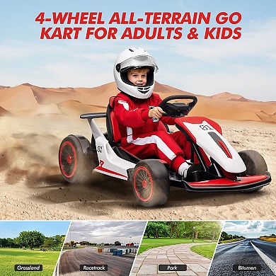 24V Electric Drift Go Kart, 2×200W Motors, Adjustable Seat, Lights, Ride-On Race Car for Big Kids
