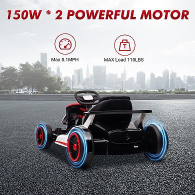 24V Electric Drift Go Kart, 2×200W Motors, Adjustable Seat, Lights, Ride-On Race Car for Big Kids