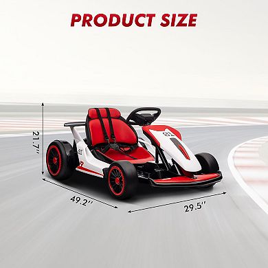 24V Electric Drift Go Kart, 2×200W Motors, Adjustable Seat, Lights, Ride-On Race Car for Big Kids