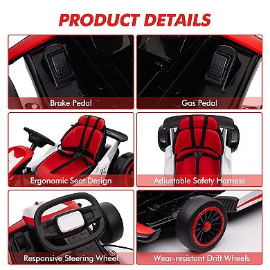 24V Electric Drift Go Kart, 2×200W Motors, Adjustable Seat, Lights, Ride-On Race Car for Big Kids