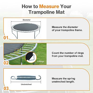 Aoodor Trampoline Replacement Mat Fits 8/10/12/14/15 FT Round Frame with V-Rings