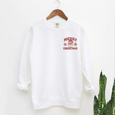 Embroidered Merry Christmas Santa Snowflake - Women's Garment Dyed Graphic Sweatshirt