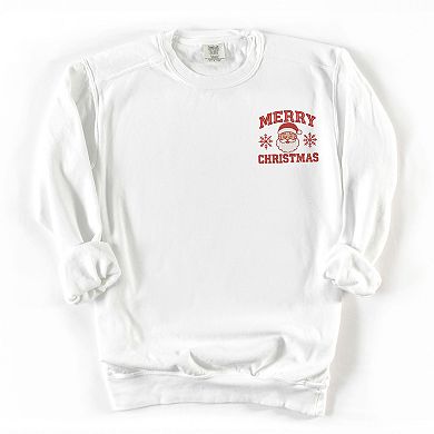 Embroidered Merry Christmas Santa Snowflake - Women's Garment Dyed Graphic Sweatshirt