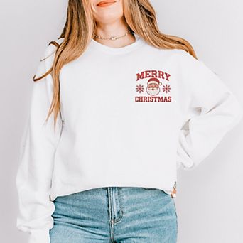 Embroidered Merry Christmas Santa Snowflake - Women's Garment Dyed Graphic Sweatshirt