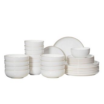 Perlaceo Luxurious Collection of 32 pc White with Gold Rim Bone China Dinnerware Set