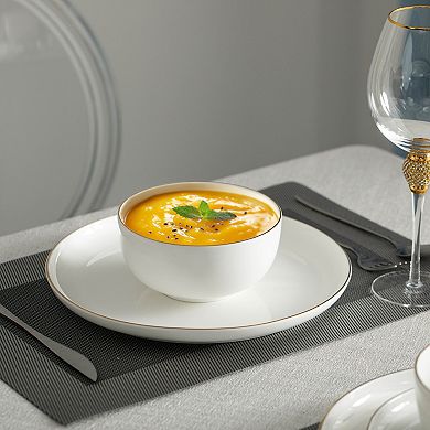 Perlaceo Luxurious Collection of 32-Piece White with Gold Rim Bone China Dinnerware Set