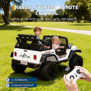 24V 2-Seater Kids Ride On Truck, Electric Car w/Remote, 4WD, LED Lights, Music & 2 Speeds