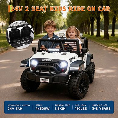 24V 2-Seater Kids Ride On Truck, Electric Car w/Remote, 4WD, LED Lights, Music & 2 Speeds