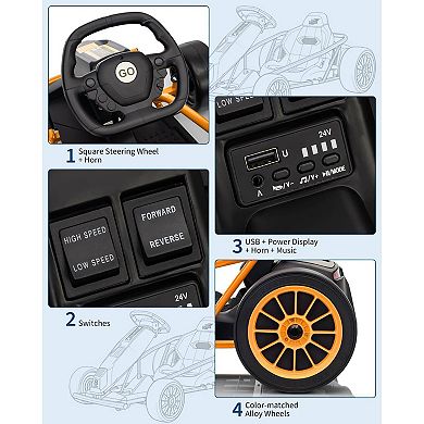 24V Electric Go Kart, 2×300W Motors, 8.1MPH Drift Racing Car w/ 9Ah Battery, Horn for Big Kids