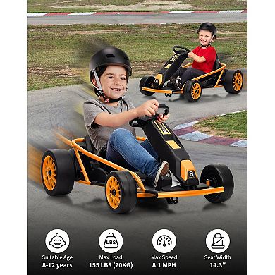 24V Electric Go Kart, 2×300W Motors, 8.1MPH Drift Racing Car w/ 9Ah Battery, Horn for Big Kids