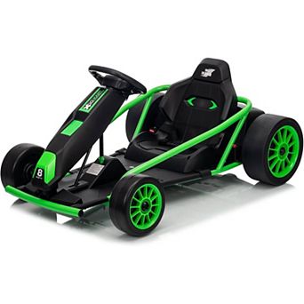 24V Electric Go Kart, 2×300W Motors, 8.1MPH Drift Racing Car w/ 9Ah Battery, Horn for Big Kids