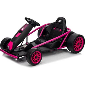 24V Electric Go Kart, 2×300W Motors, 8.1MPH Drift Racing Car w/ 9Ah Battery, Horn for Big Kids