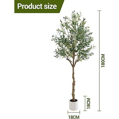 Artificial Olive Tree in White Pot, Realistic Faux Plant for Indoor Decor, UV Resistant