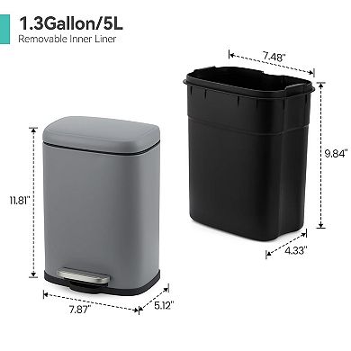 Fancihabor 5L Trash Can Trash Can,Bathroom Trash Can, Stainless Steel