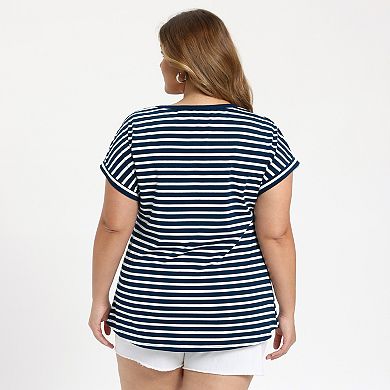 Plus Size Tops for Women Striped Basic Summer Casual Blouses Raglan Sleeve Crew Neck T-Shirts