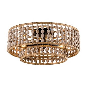 Parrot Unlce Bohemia Drum Wood Beaded 3-Light Flush Mount Ceiling Light