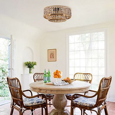 Parrot Unlce Bohemia Drum Wood Beaded 3-Light Flush Mount Ceiling Light