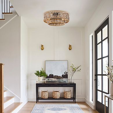 Parrot Unlce Bohemia Drum Wood Beaded 3-Light Flush Mount Ceiling Light