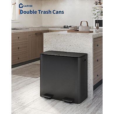 Fancihabor 40L Stainless Steel Double Trash Can with Lid for Kitchen Waste and Recycling