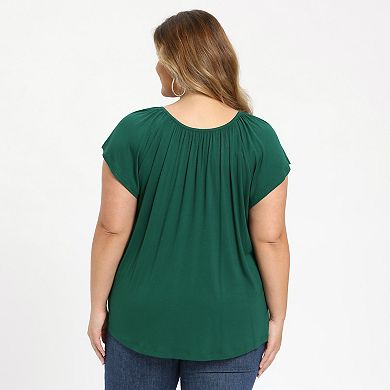 Plus Size Women's Pleated Ruffle Sleeve Curved Hem Round Neck Dressy Loose Summer Blouses Tops