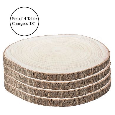 Barky Natural Wood Slabs Rustic Ornament Slice Tray Table Charger 18" set of 4