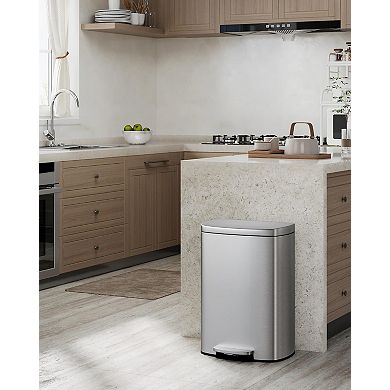 13.2 Gallon Stainless Steel Step Trash Can with Soft-Close Lid & Removable Inner Bucket, 50L Bin