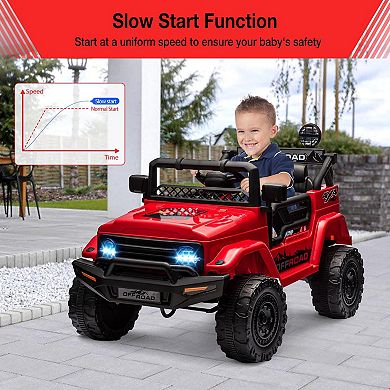 12V 2-Seater Kids Ride-On Truck, Electric Off-Road Car w/ Remote, LED Lights, Music, Suspension