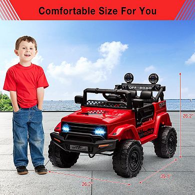 12V 2-Seater Kids Ride-On Truck, Electric Off-Road Car w/ Remote, LED Lights, Music, Suspension