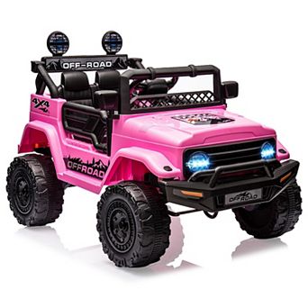 12V 2-Seater Kids Ride-On Truck, Electric Off-Road Car w/ Remote, LED Lights, Music, Suspension