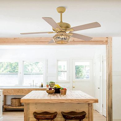 52" BohoSand Gold Cage Ceiling Fan with Remote and Light Kit