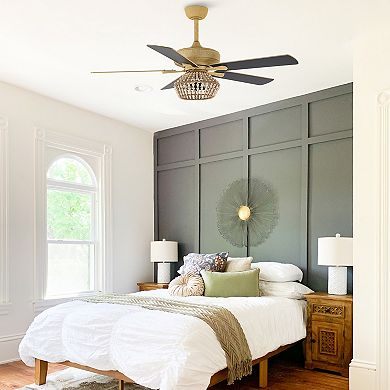 52" BohoSand Gold Cage Ceiling Fan with Remote and Light Kit