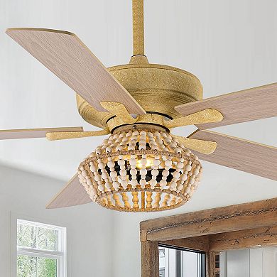 52" BohoSand Gold Cage Ceiling Fan with Remote and Light Kit