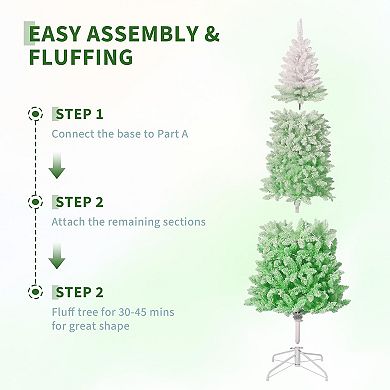 Slim Pencil Christmas Tree, Green & White Flocked Artificial Tree, Easy Assembly