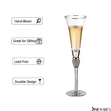 4 Piece Elegant Crystal Set Wedding Champagne Glasses with Diamond Rhinestone Accents