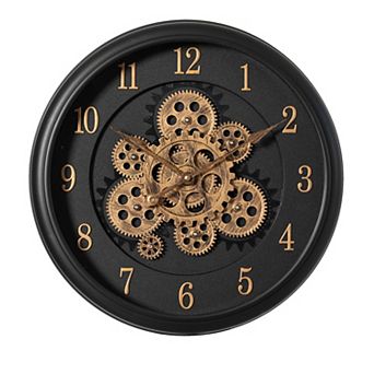 Clockswise 16'' Industrial Exposed Rotating Gear Wall Clock with Vintage-Inspired Design