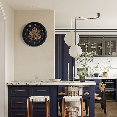 Clockswise 16'' Industrial Exposed Rotating Gear Wall Clock with Vintage-Inspired Design