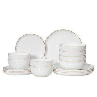 Perlaceo Luxurious Collection of 16 pc White with Gold Rim Bone China Dinnerware Set