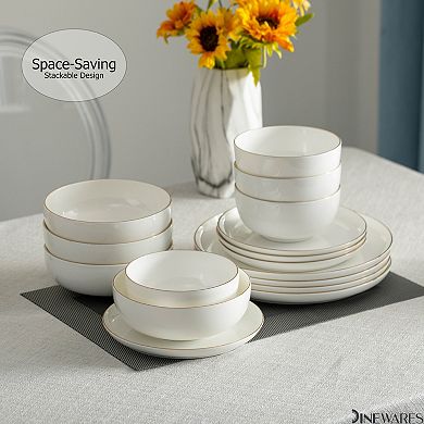 Perlaceo Luxurious Collection of 16-Piece White with Gold Rim Bone China Dinnerware Set