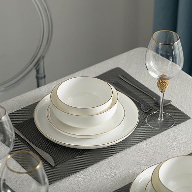 Perlaceo Luxurious Collection of 16-Piece White with Gold Rim Bone China Dinnerware Set