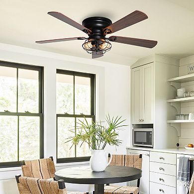 48" Industrial Metal Cage Low Profile Ceiling Fan with Remote
