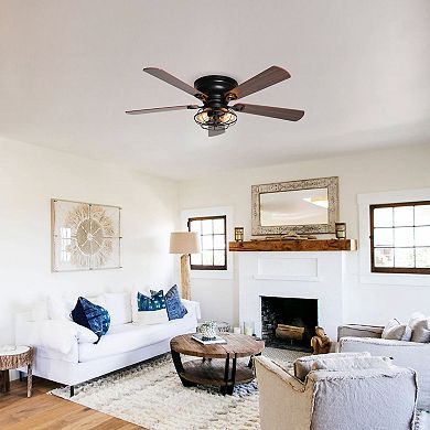 48" Industrial Metal Cage Low Profile Ceiling Fan with Remote