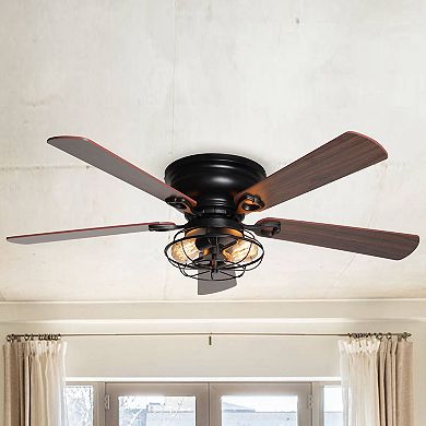 48" Industrial Metal Cage Low Profile Ceiling Fan with Remote