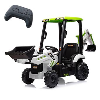 12V Kids Ride-On Excavator Bulldozer, Electric Digger w/Remote, Front Loader, Tent, Adjustable Seat