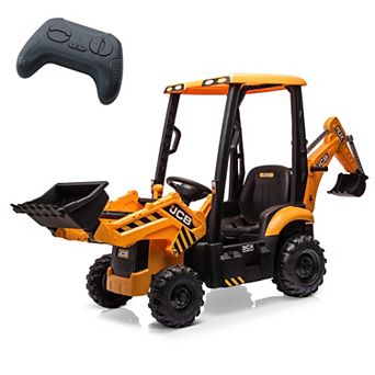 12V Kids Ride-On Excavator Bulldozer, Electric Digger w/Remote, Front Loader, Tent, Adjustable Seat