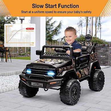12V 2-Seater Kids Ride-On Truck, Electric Off-Road Car w/ Remote, LED Lights, Music, Suspension