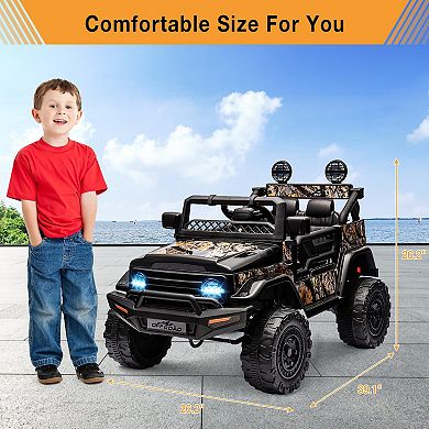 12V 2-Seater Kids Ride-On Truck, Electric Off-Road Car w/ Remote, LED Lights, Music, Suspension